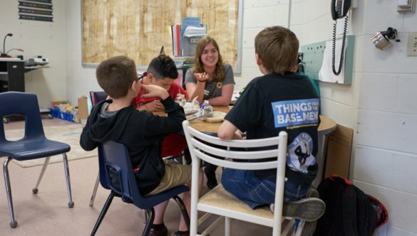 Nicole Nover chats with students in her Leadership Lunch group