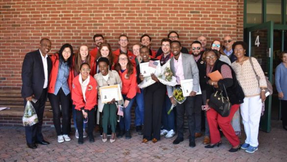 Olga Remesha and her family are joined by her City Year team for her citizenship ceremony