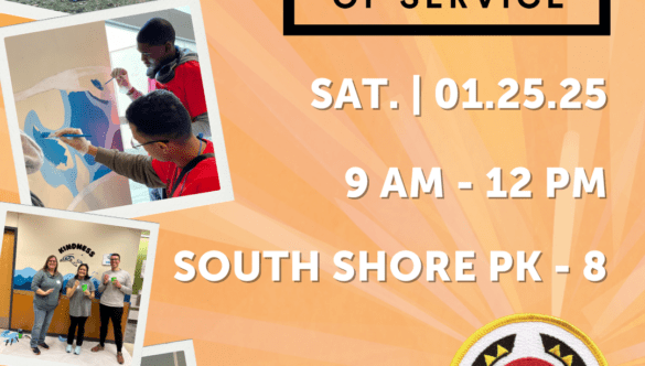 City Year logo at bottom of image. MLK Service Day AmeriCorps logo is on top of graphic. Event details are Saturday, January 25, 2025 from 9 am - 12 pm at South Shore PK - 8th Grade.